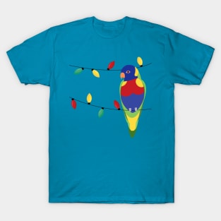 Rainbow lorikeet on Christmas fairy lights T-Shirt